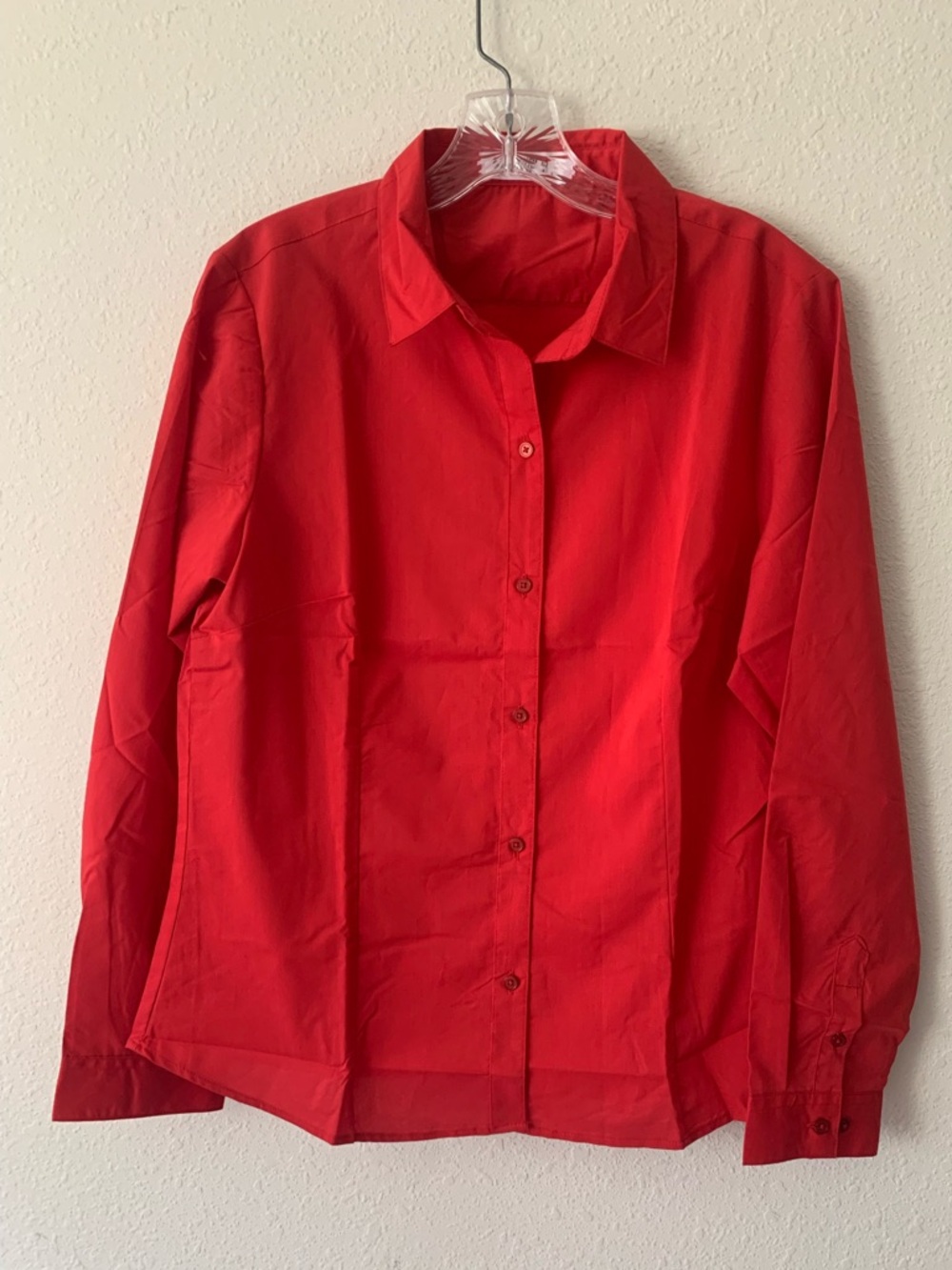 Doublju Women’s Red Button-Down Long Sleeve Shirt Large Lightweight Office